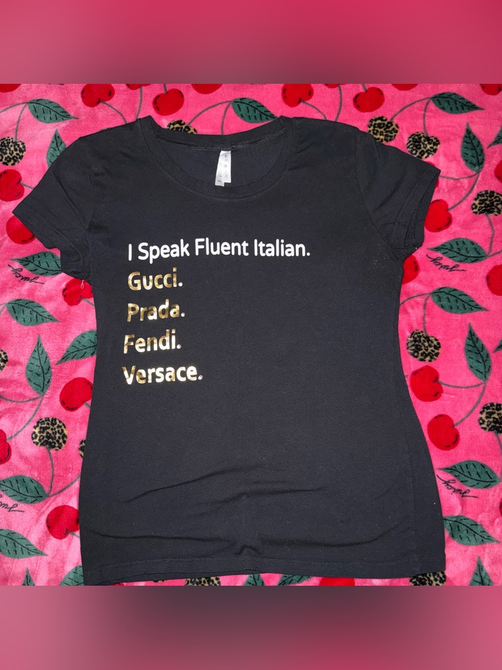 “I Speak Fluent Italian” Designer Names Graphic T-Shirt Black 2XL Preowned